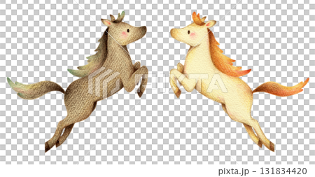 跳躍的白馬和黑馬,手繪色鉛筆畫 跳躍的白馬和黑馬,手繪色鉛筆畫 131834420