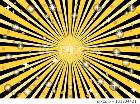 キラキラ集中線背景_黄×黒_中央 131834421
