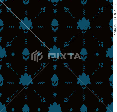 Midnight Teal Folk Floral Motif Midnight Teal Folk Floral Motif 131834687