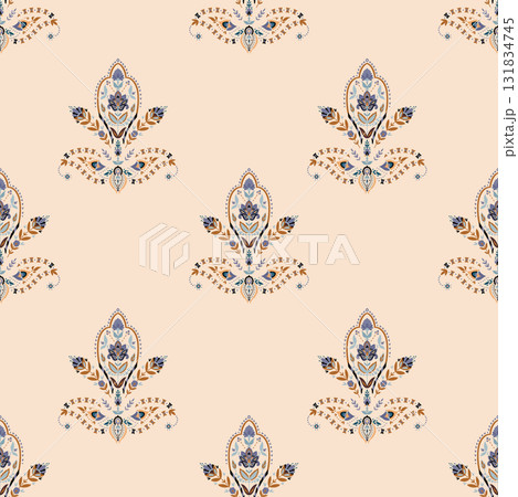 Warm Beige Ornamental Damask Bloom 131834745