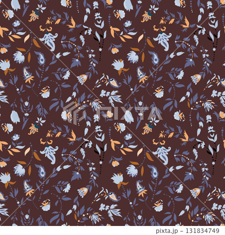 Chocolate Blue Folk Floral Garden Chocolate Blue Folk Floral Garden 131834749