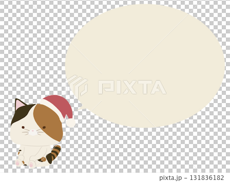 Calico cat wearing a Santa hat. With speech bubble 131836182