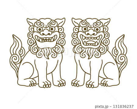 シンプルなシーサーのイラスト　PNG線のみ 131836237