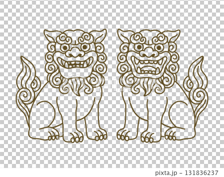 シンプルなシーサーのイラスト　PNG線のみ 131836237