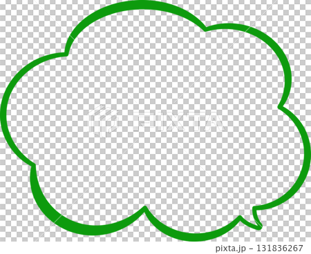 一個簡單的綠色圓形對話泡泡。它看起來像手繪的雲朵，很可愛。 131836267