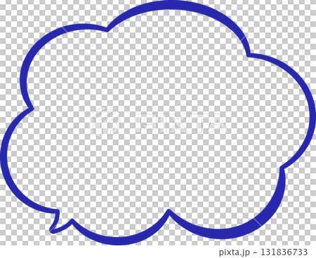 青いフキダシ。雲の形をしている。線幅に変化がある。フリーハンドや手描き風。シンプルで使いやすい 131836733