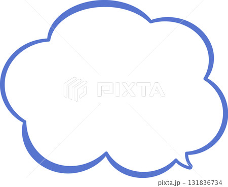 青いフキダシ。雲の形をしている。線幅に変化がある。フリーハンドや手描き風。シンプルで使いやすい 131836734
