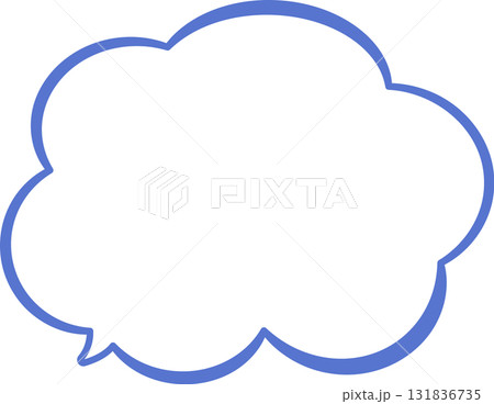 青いフキダシ。雲の形をしている。線幅に変化がある。フリーハンドや手描き風。シンプルで使いやすい 131836735