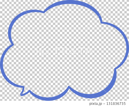 青いフキダシ。雲の形をしている。線幅に変化がある。フリーハンドや手描き風。シンプルで使いやすい 131836735