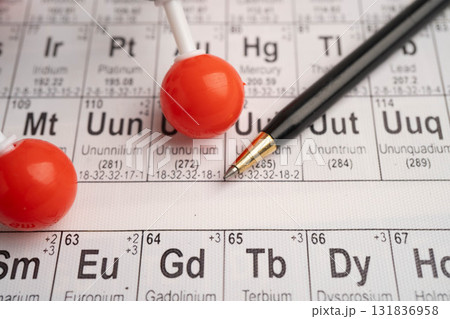 Molecules chemical on a periodic table background. 131836958