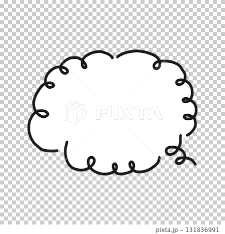 Cute hand-drawn illustration of a speech bubble drawn with swirling lines 131836991