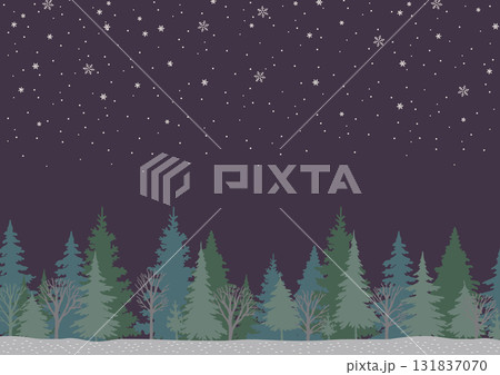 星降る冬の森の背景（夜空・雪・シルエット） 131837070