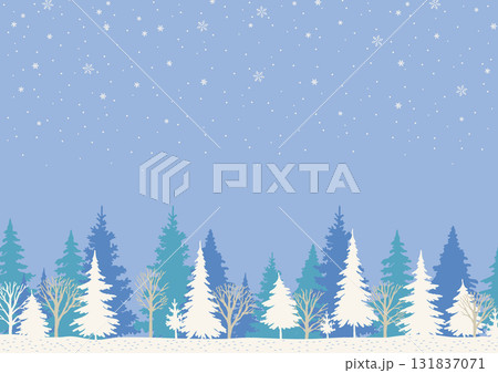 雪の降る冬の森の背景（明るい空・白い木々） 131837071