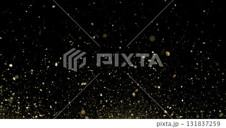 Powerful burst of clay particles exploding upward in a dense cloud, isolated on black. High-speed photography capturing the dynamic texture of dry earth in motion. 131837259