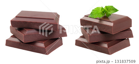 Set of sweet chocolate cubes isolated on transparent background Set of sweet chocolate cubes isolated on transparent background 131837509
