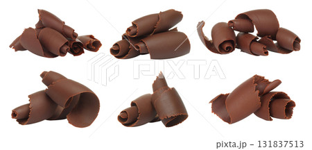 Set of chocolate curls and shavings isolated on transparent background 131837513