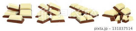 Set of sweet white chocolate cubes isolated on transparent background 131837514
