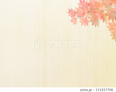 繊細な縦の木目のある明るい白木色の板に紅葉柄をあしらった背景画像2 繊細な縦の木目のある明るい白木色の板に紅葉柄をあしらった背景画像2 131837706