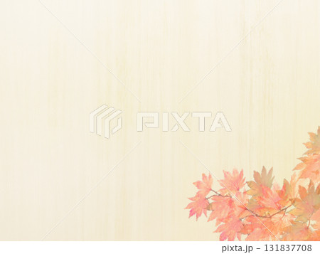 繊細な縦の木目のある明るい白木色の板に紅葉柄をあしらった背景画像4 繊細な縦の木目のある明るい白木色の板に紅葉柄をあしらった背景画像4 131837708