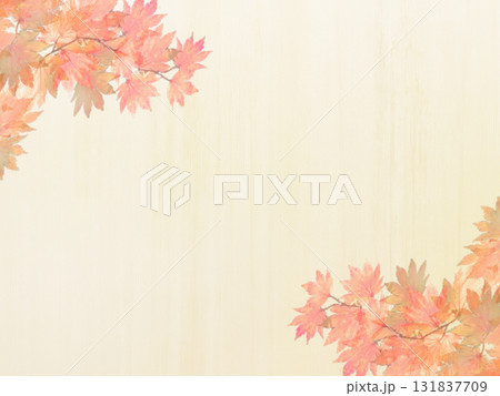 繊細な縦の木目のある明るい白木色の板に紅葉柄をあしらった背景画像5 繊細な縦の木目のある明るい白木色の板に紅葉柄をあしらった背景画像5 131837709