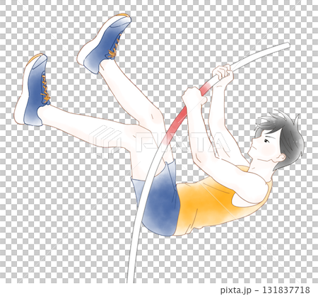 男孩撐竿跳的水彩插圖 男孩撐竿跳的水彩插圖 131837718