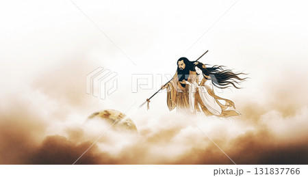 イザナギとイザナミの契りのイメージイラスト イザナギとイザナミの契りのイメージイラスト 131837766