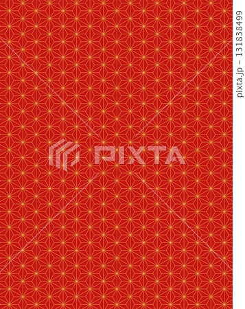 和風背景素材　赤と金の麻の葉模様　縦長 131838499