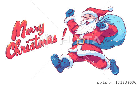 楽しく走るプレゼントを持ったサンタクロース 楽しく走るプレゼントを持ったサンタクロース 131838636