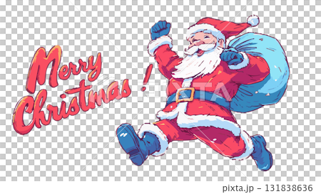 楽しく走るプレゼントを持ったサンタクロース 楽しく走るプレゼントを持ったサンタクロース 131838636