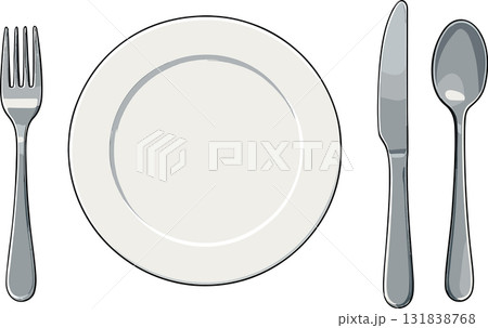 白いお皿と銀食器のイラスト 131838768