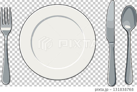 白いお皿と銀食器のイラスト 131838768