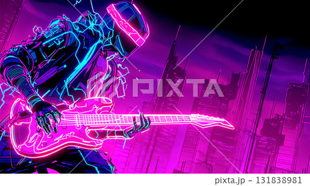 サイバーパンクスタイルのギタリスト 131838981