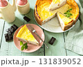 Delicious lemon cheesecake with tea set for dessert presentation. 131839052