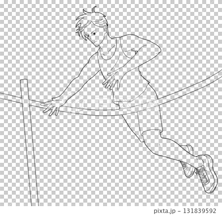 棒高跳びをする男子の白黒イラスト 131839592