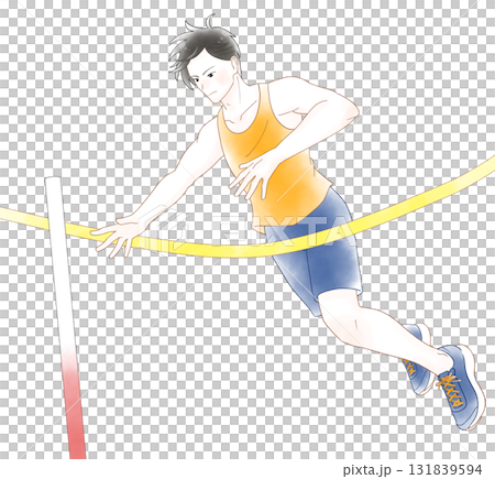 男孩撐竿跳的水彩插圖 男孩撐竿跳的水彩插圖 131839594