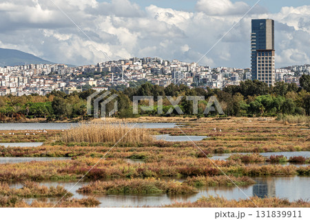 Izmir city view from Izmir Inciralti lagoon Izmir city view from Izmir Inciralti lagoon 131839911
