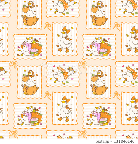 Preppy Autumn Silly Goose Cottagecore Frame Seamless Pattern Girly Fall Repeat Background 131840140