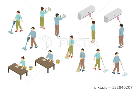 アイソメトリックイラスト：掃除する人 131840207