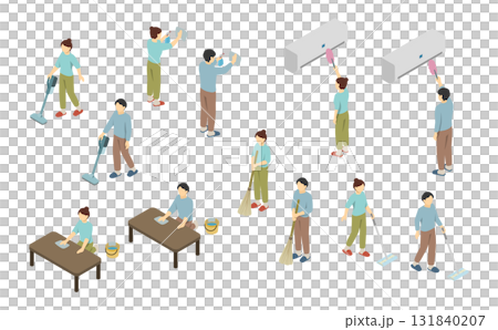 アイソメトリックイラスト：掃除する人 131840207