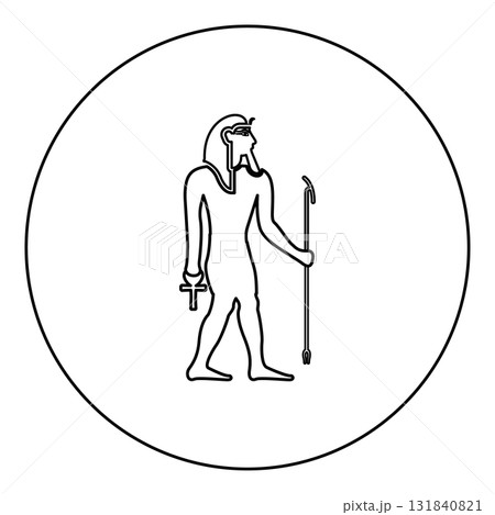 Pharaoh Egypt Tutankhamen King Tut icon in circle round black color vector illustration image outline contour line thin style 131840821