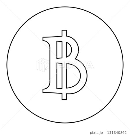 Currency symbol baht icon in circle round black color vector illustration image outline contour line thin style 131840862