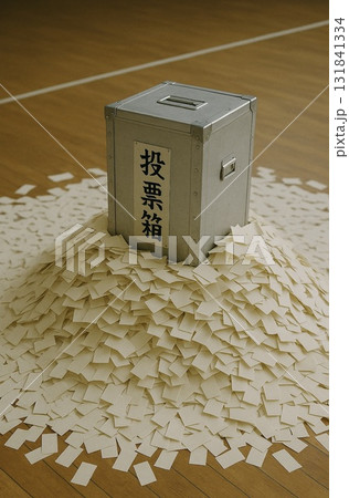 投票用紙に埋もれる投票箱 131841334