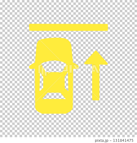 Yellow icon representing parking/entry with an upward arrow and a car viewed from above 131841475