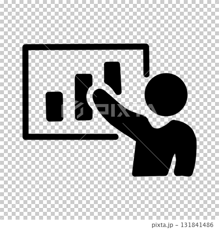 Business presentation pictogram icon pointing to a bar graph Business presentation pictogram icon pointing to a bar graph 131841486