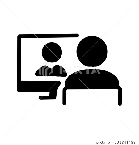 パソコンを使ったオンライン会議・ビデオ通話のピクトグラムアイコン 131841488