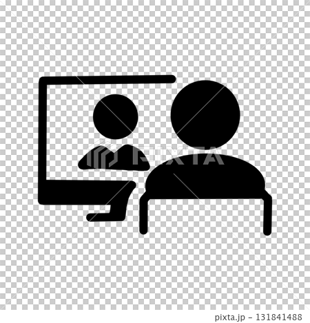 パソコンを使ったオンライン会議・ビデオ通話のピクトグラムアイコン 131841488