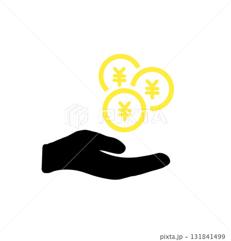 手のひらの上の円マークコインが表す金銭・投資のピクトグラムアイコン 131841499