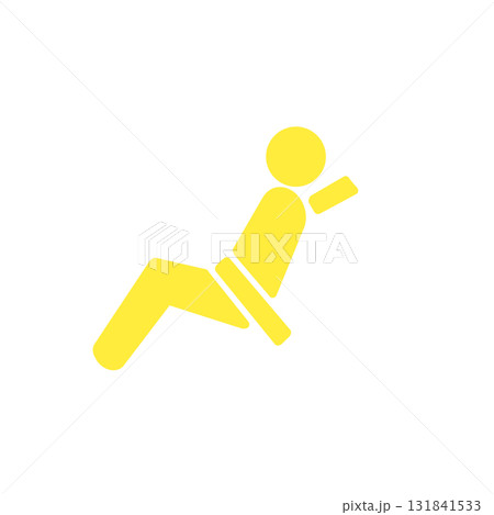 リクライニングシートでくつろぐ乗客のイエローピクトグラムアイコン 131841533
