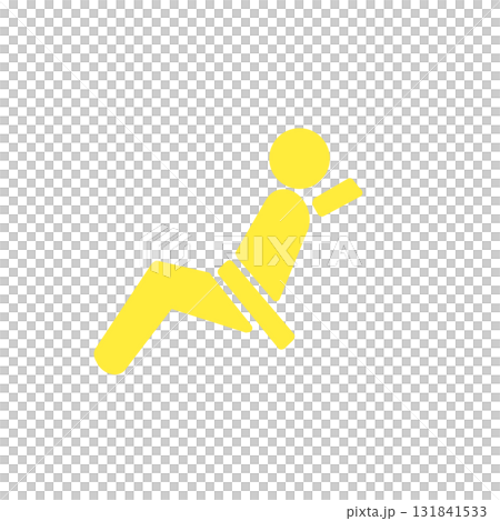 リクライニングシートでくつろぐ乗客のイエローピクトグラムアイコン 131841533