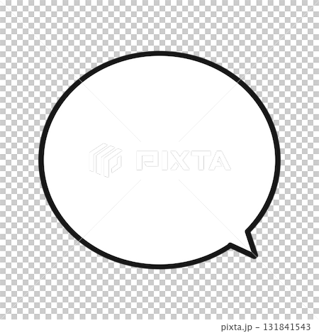 シンプルで正円に近い丸型フキダシの黒いアウトライン線画素材 131841543